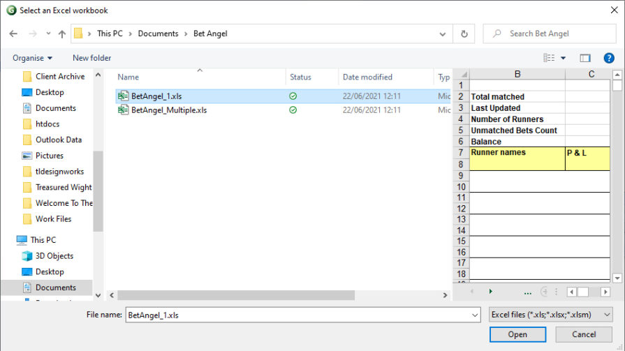 Using Excel to view multiple markets with Bet Angel Peter b